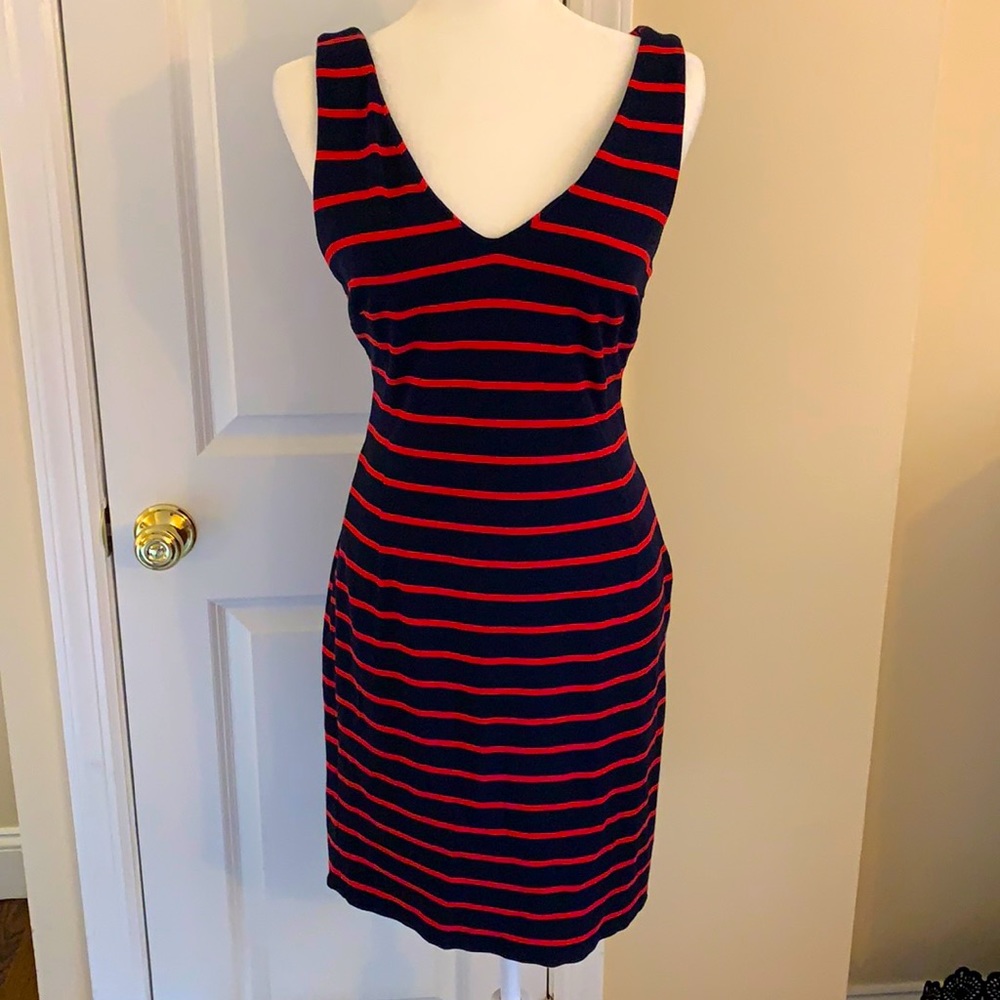 Banana Republic navy dress with red stripes